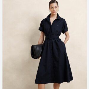 BANANA REPUBLIC Poplin Midi Shift Shirtdress NAVY COLOR